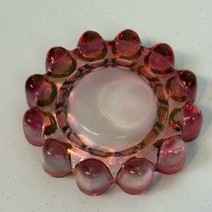 Vintage Boopie Bubble Glass Ashtray Trinket Dish Nova Pattern Cranberry Pink MCM